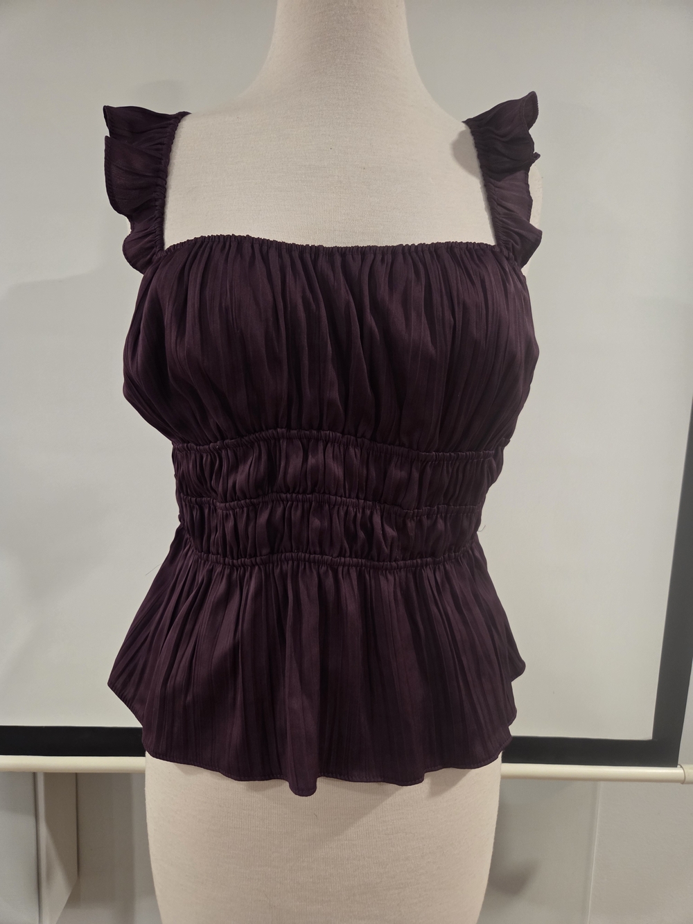 Anthropologie Plum Smocked Ruffle Strap Square Neck Camisole